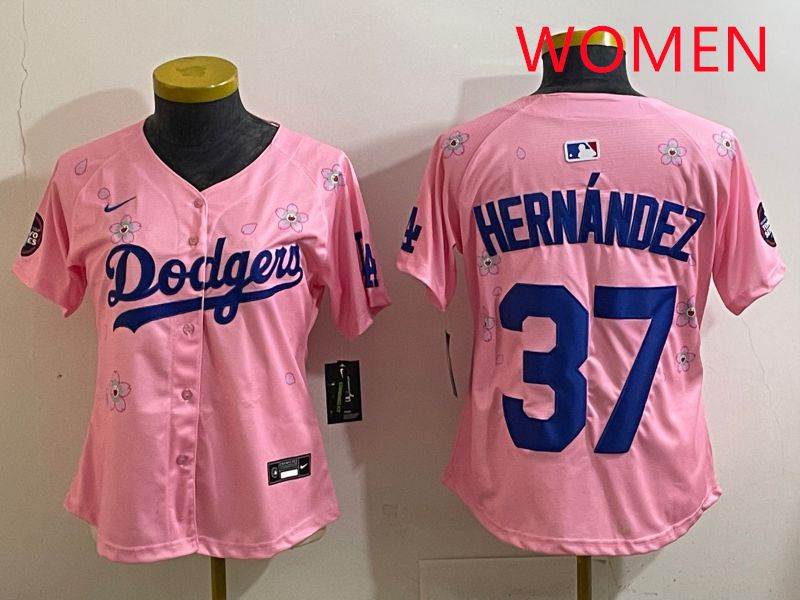 Women Los Angeles Dodgers #37 Hernandz Pink Sakura Edition 2025 Nike MLB Jersey style 31->women mlb jersey->Women Jersey